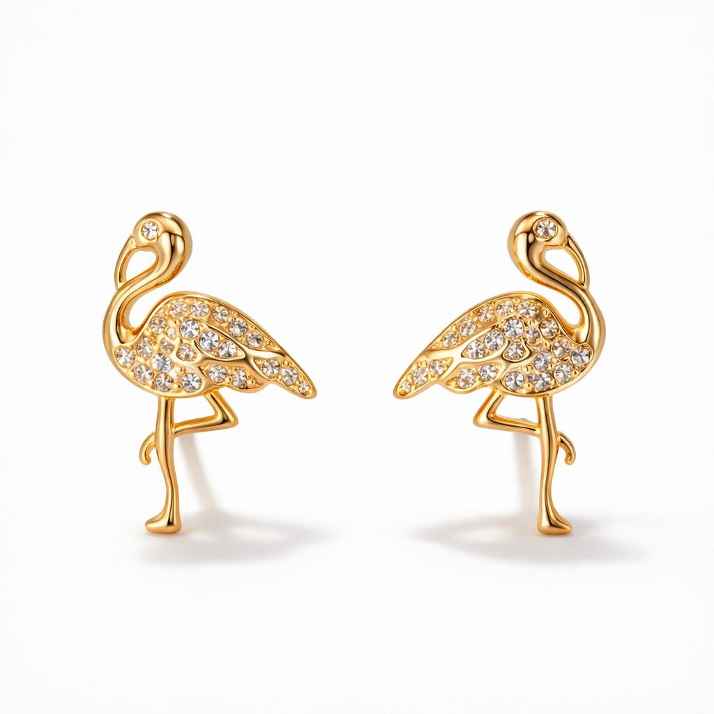 925 Sterling Silver With 22k Gold Plated Flamingo Crystal Stud Earrings - Image 3