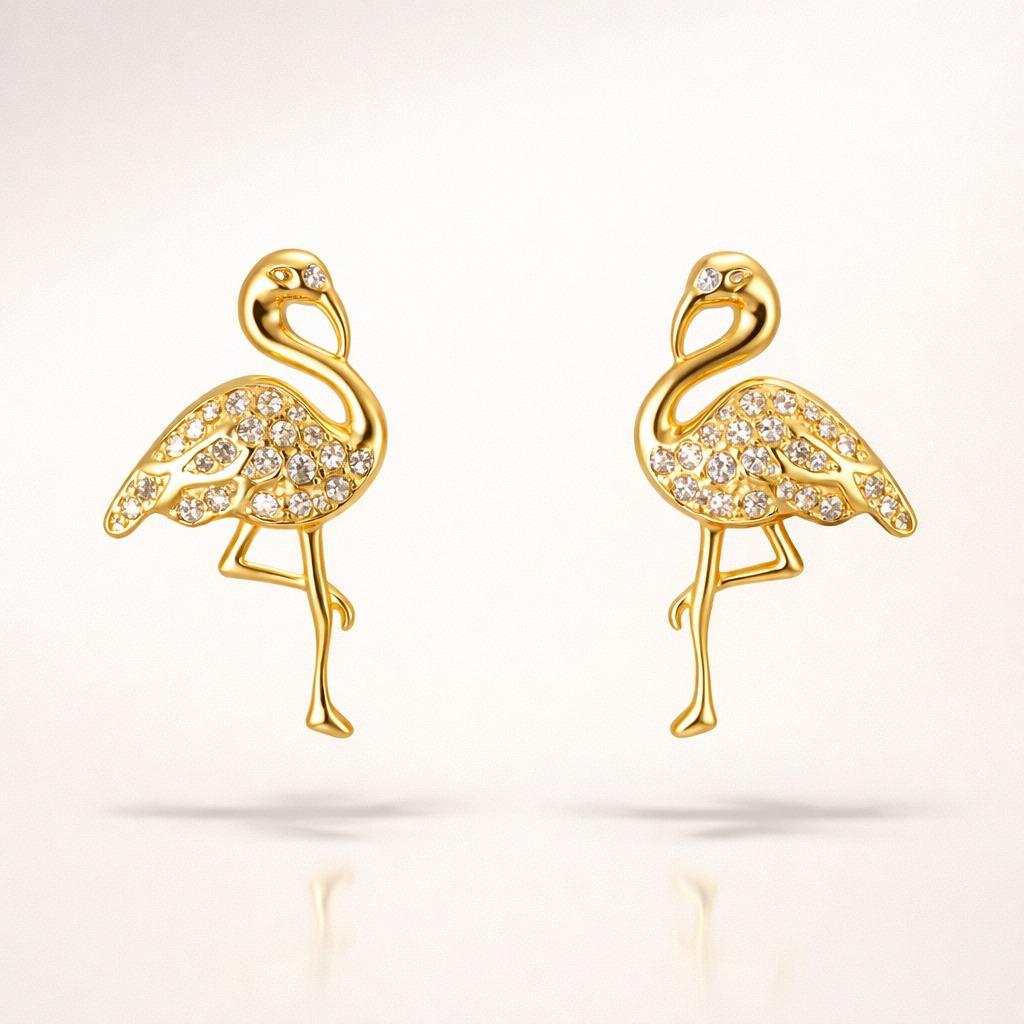 925 Sterling Silver With 22k Gold Plated Flamingo Crystal Stud Earrings