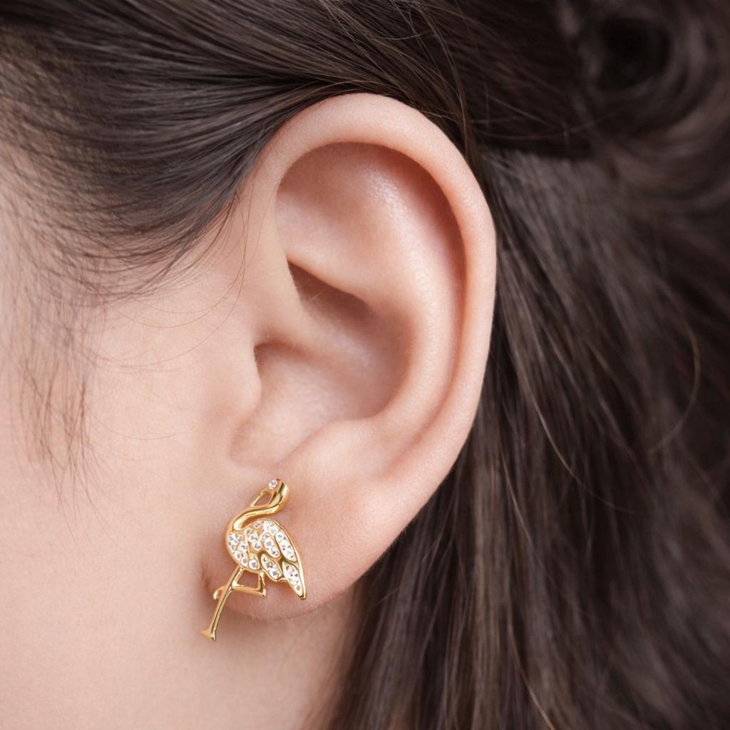 925 Sterling Silver With 22k Gold Plated Flamingo Crystal Stud Earrings