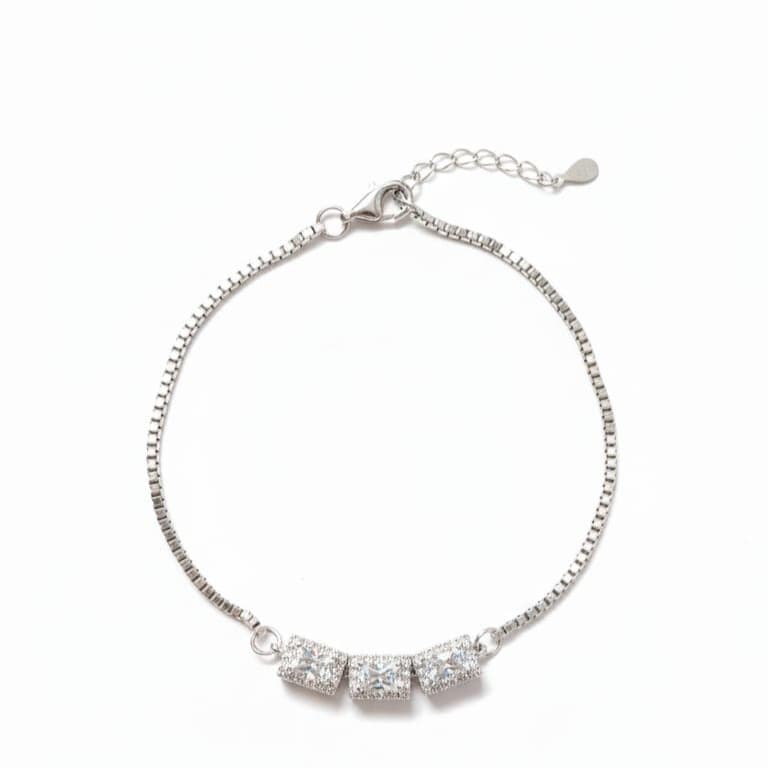925 Sterling Silver Cushion Cut Square Halo Studs Bracelet